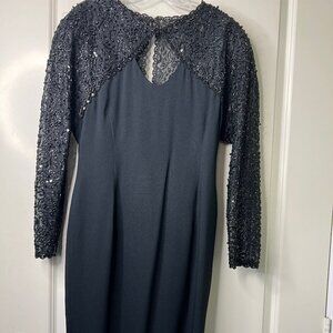 Vintage Dore By Della Roufogali Black Sequined Beaded Evening Dress Size 10